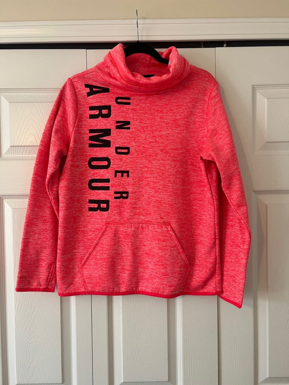Under Armour Coral Pink Cowl Neck Sweatshirt with Vertical Logo